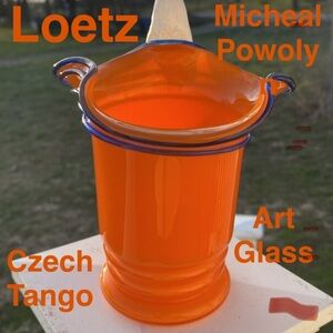 Loetz Michael Powolny CzechTango Art Glass Pitcher Blue Threading/Applie…